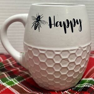 Bee “Happy” Honeycomb Textured Ceramic Mug